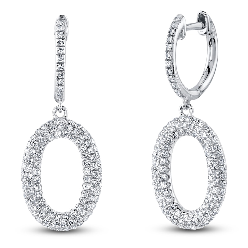 Main Image 1 of Shy Creation Diamond Open Oval Dangle Hoop Earrings 1/2 ct tw 14K White Gold SC55024583