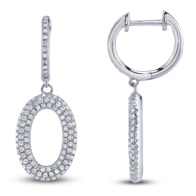 Main Image 2 of Shy Creation Diamond Open Oval Dangle Hoop Earrings 1/2 ct tw 14K White Gold SC55024583