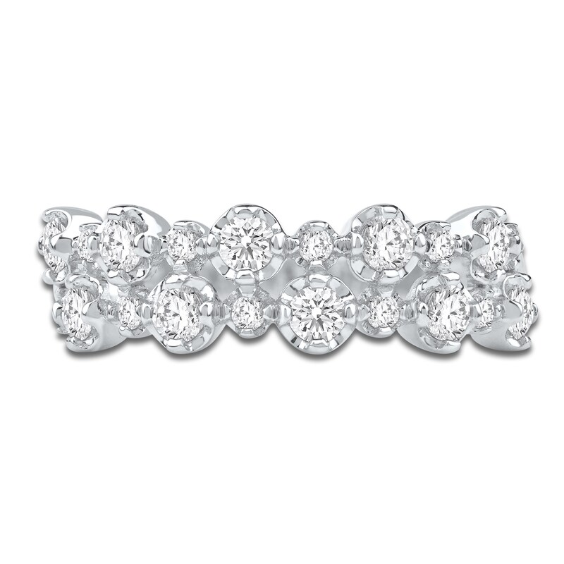 Main Image 2 of Lab-Grown Diamond Two-Row Buttercup Ring 3/4 ct tw 14K White Gold
