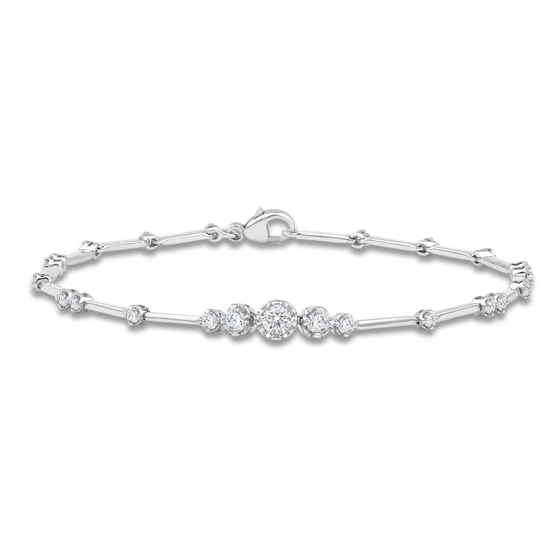 Main Image 1 of Lab-Grown Diamond Graduated Buttercup Link & Bar Bracelet 3/4 ct tw 14K White Gold 7.25"