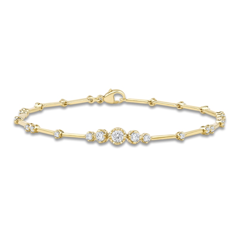 Main Image 1 of Lab-Grown Diamond Graduated Buttercup Link & Bar Bracelet 3/4 ct tw 14K Yellow Gold 7.25"