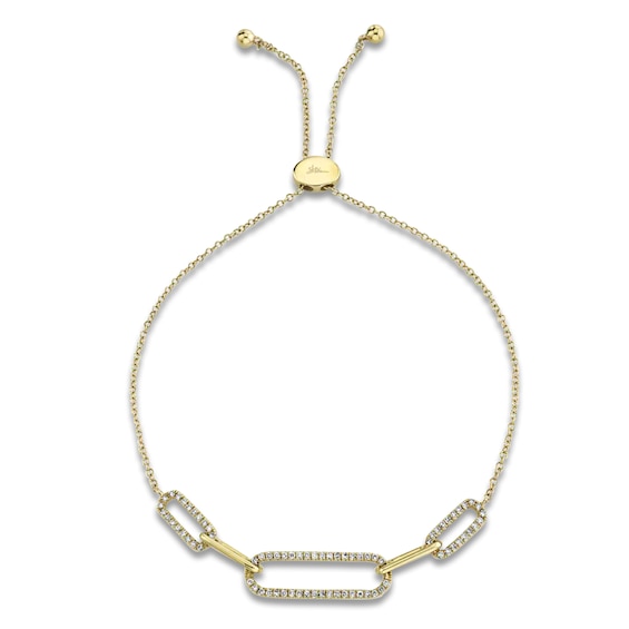 Shy Creation Diamond Paperclip Link Bolo Bracelet 1/5 ct tw 14K Yellow Gold 9" SC55011657