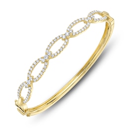 Shy Creation Diamond Chain Link Bangle Bracelet 1-1/8 ct tw 14K Yellow Gold J-SC55012131ZS