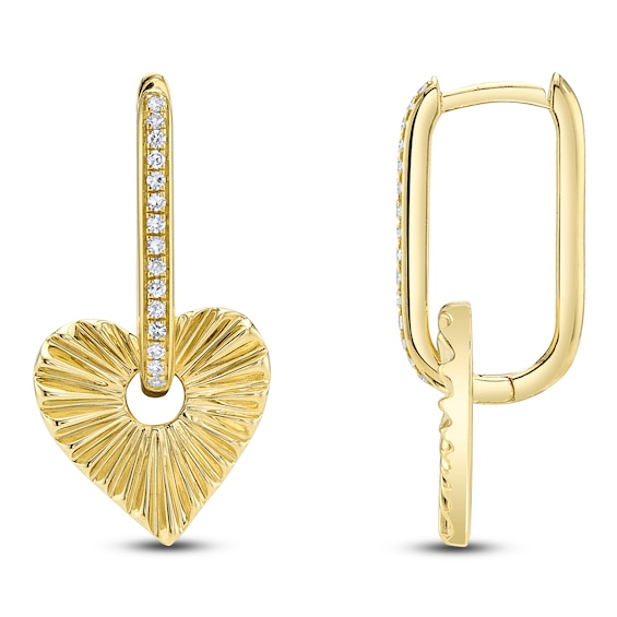 Shy Creation Diamond Heart Hoop Dangle Earrings 1/15 ct tw 14K Yellow Gold SC55014489