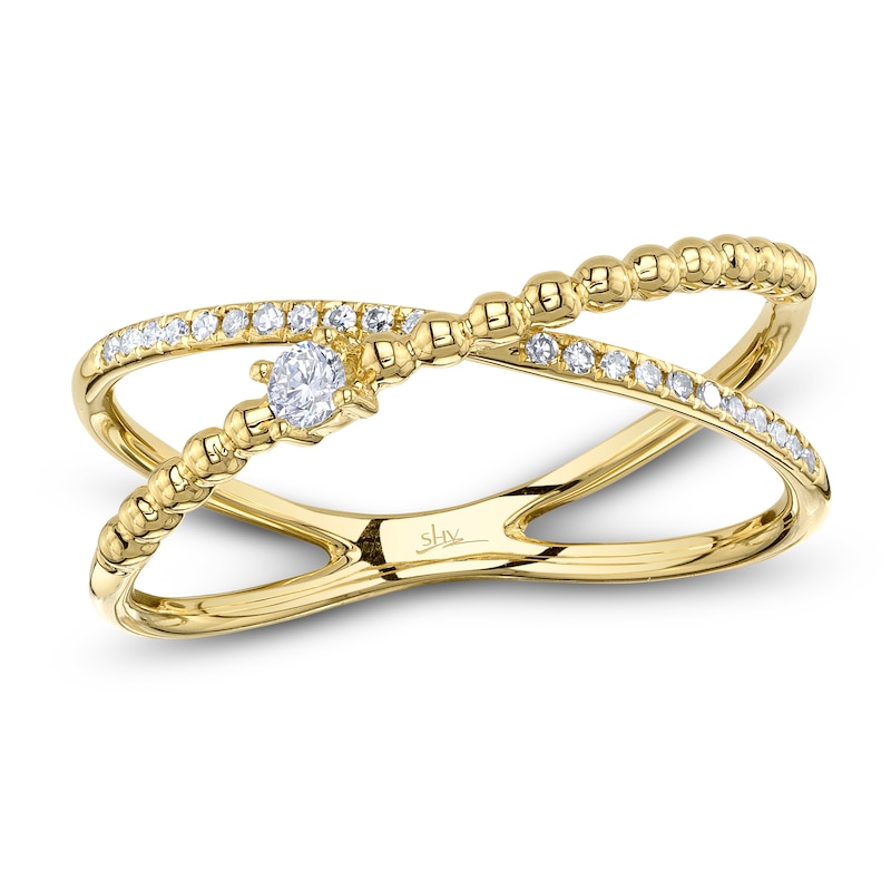 Main Image 1 of Shy Creation Diamond Beaded Orbit Ring 1/10 ct tw 14K Yellow Gold SC55019639Z7
