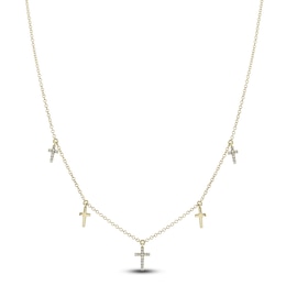 Shy Creation Diamond Cross Station Necklace 1/15 ct tw 14K Yellow Gold 18" SC55020244