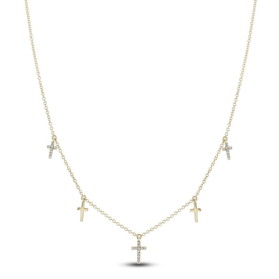 Shy Creation Diamond Cross Station Necklace 1/15 ct tw 14K Yellow Gold 18" SC55020244