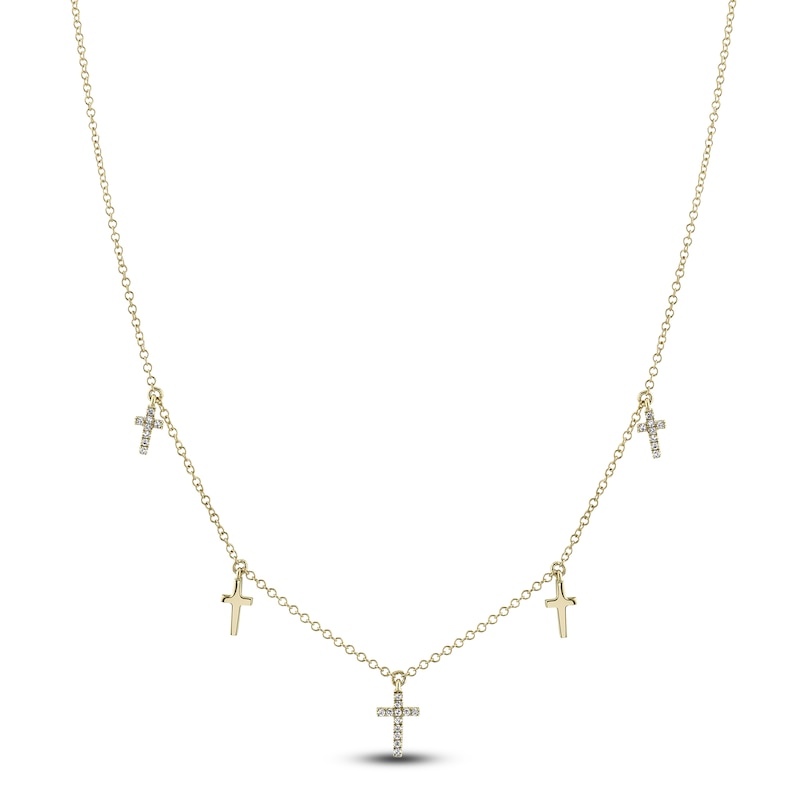 Main Image 1 of Shy Creation Diamond Cross Station Necklace 1/15 ct tw 14K Yellow Gold 18" SC55020244