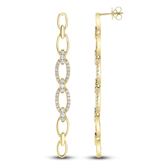 Shy Creation Diamond Chain Link Drop Earrings 1 ct tw 14K Yellow Gold SC55021236