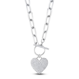 Shy Creation Diamond Heart Toggle Necklace 1/2 ct tw 14K White Gold 18" J-SC55022369