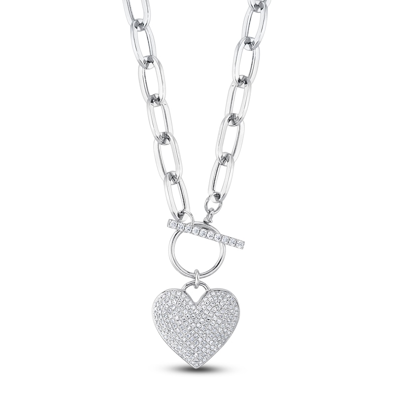 Main Image 1 of Shy Creation Diamond Heart Toggle Necklace 1/2 ct tw 14K White Gold 18" J-SC55022369