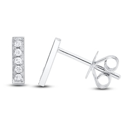 Shy Creation Diamond Vertical Bar Earrings 1/20 ct tw 14K White Gold J-SC55002205