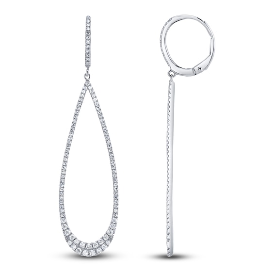 Shy Creation Diamond Graduated Teardrop Dangle Hoop Earrings 3/4 ct tw 14K White Gold SC55006364