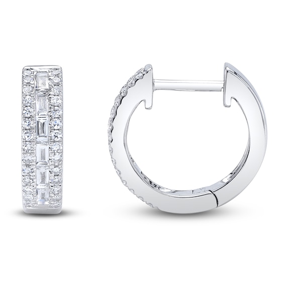 Shy Creation Baguette & Round-Cut Diamond Hoop Earrings 1/3 ct tw 14K White Gold SC55006312