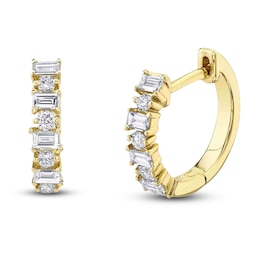 Shy Creation Baguette & Round-Cut Diamond Alternating Hoop Earrings 1/3 ct tw 14K Yellow Gold J-SC55009031