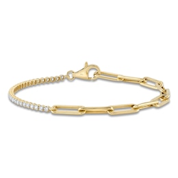 Shy Creation Diamond Line & Paperclip Bracelet 5/8 ct tw 14K Yellow Gold 7" SC55024348