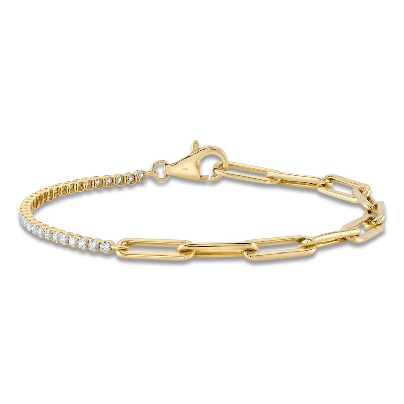 Main Image 1 of Shy Creation Diamond Line & Paperclip Bracelet 5/8 ct tw 14K Yellow Gold 7" SC55024348