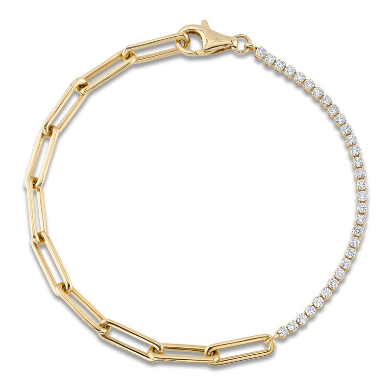Main Image 2 of Shy Creation Diamond Line & Paperclip Bracelet 5/8 ct tw 14K Yellow Gold 7" SC55024348