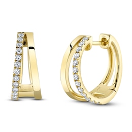Shy Creation Diamond Split Hoop Earrings 1/4 ct tw 14K Yellow Gold SC55024883D0.65