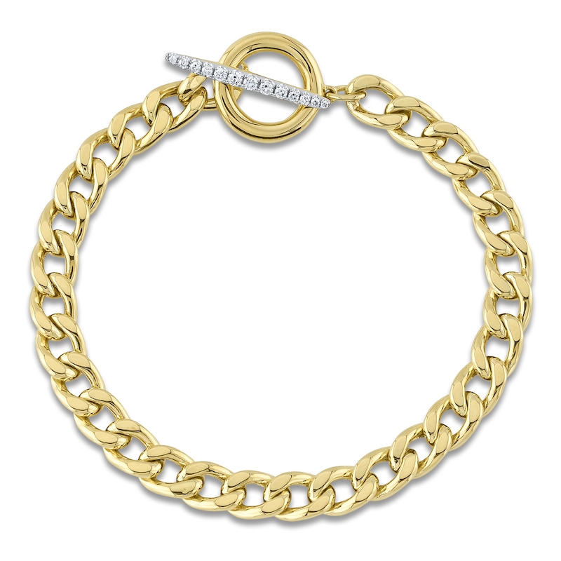 Main Image 1 of Shy Creation Diamond Toggle Curb Chain Bracelet 1/6 ct tw 14K Yellow Gold 7" SC55025179RD