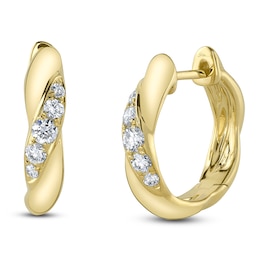 Shy Creation Diamond Graduated Twist Hoop Earrings 1/5 ct tw 14K Yellow Gold SC55025182