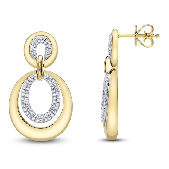 Shy Creation Diamond Oval Dangle Earrings 1/3 ct tw 14K Two-Tone Gold SC22009050