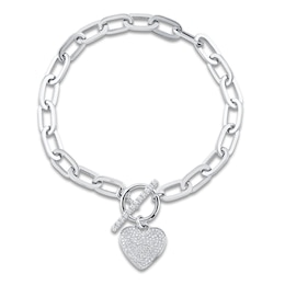 Shy Creation Diamond Heart Toggle Bracelet 3/8 ct tw 14K White Gold 7.5" SC55024898Z7.5
