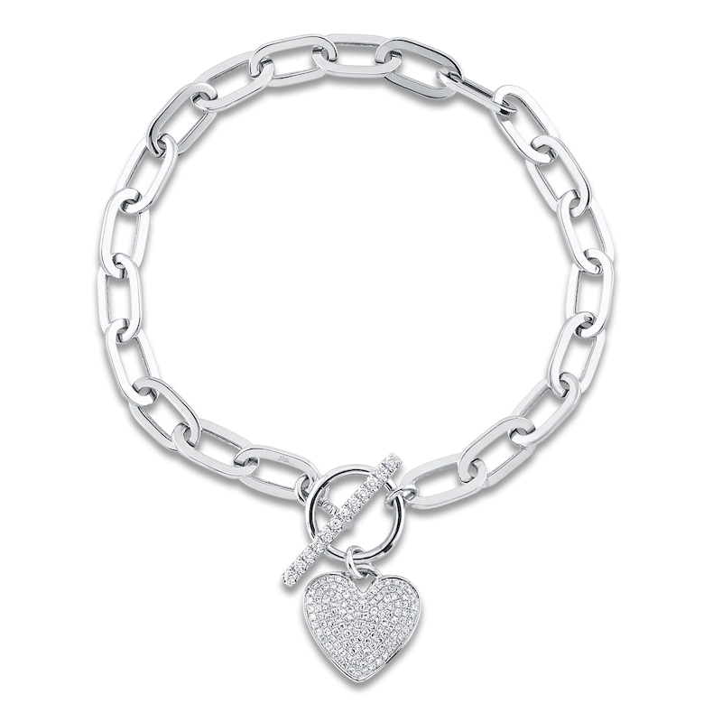 Main Image 1 of Shy Creation Diamond Heart Toggle Bracelet 3/8 ct tw 14K White Gold 7.5" SC55024898Z7.5