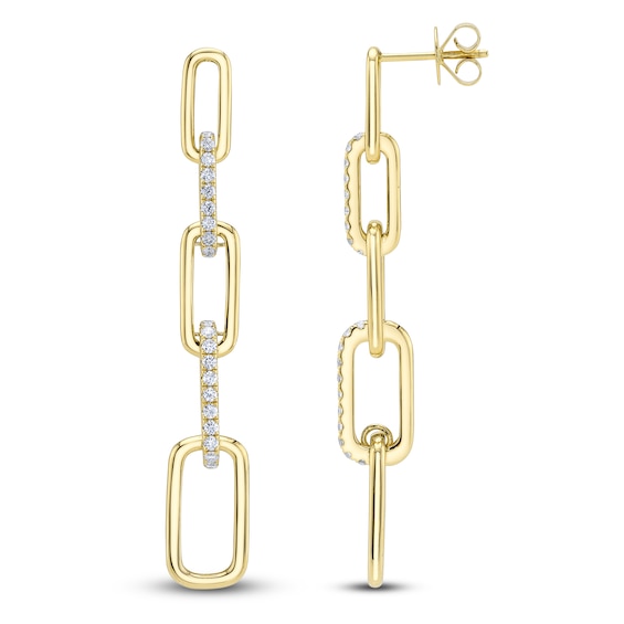 Shy Creation Diamond Chain Link Drop Earrings 5/8 ct tw 14K Yellow Gold SC55026165