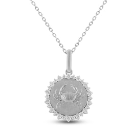 Diamond Zodiac Cancer Medallion Necklace 1/3 ct tw Sterling Silver 18"