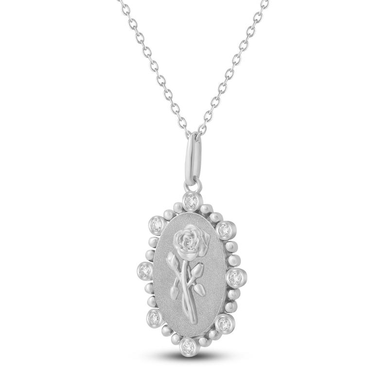 Main Image 2 of Rose Birth Flower Diamond Necklace 1/4 ct tw Sterling Silver 18"