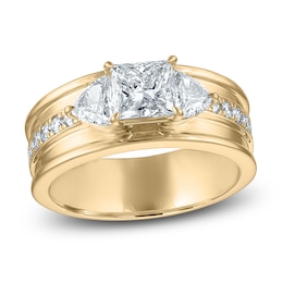 Vera Wang VOW Princess & Trillion-Cut Diamond Engagement Ring 1-7/8 ct tw 14K Yellow Gold
