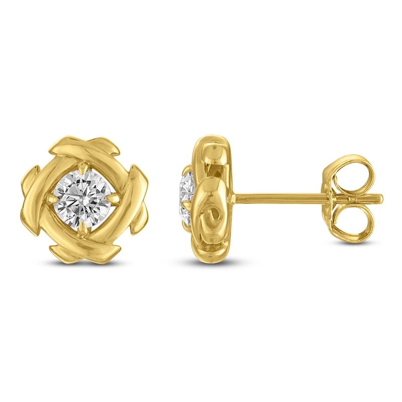 Main Image 1 of Unspoken Diamond Halo Solitaire Stud Earrings 1/2 ct tw 14K Yellow Gold (I1/I)