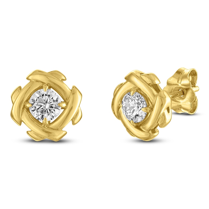 Main Image 2 of Unspoken Diamond Halo Solitaire Stud Earrings 1/2 ct tw 14K Yellow Gold (I1/I)