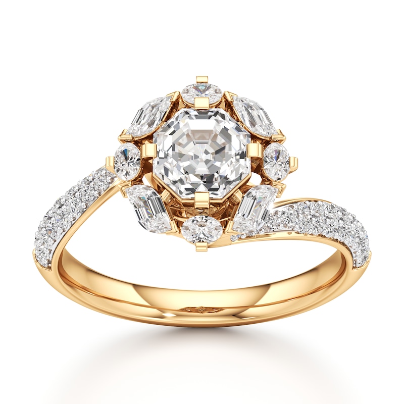 Main Image 1 of J'Lure Octagon Step-Cut Lab-Grown Diamond Halo Bypass Engagement Ring 1-5/8 ct tw 18K Yellow Gold
