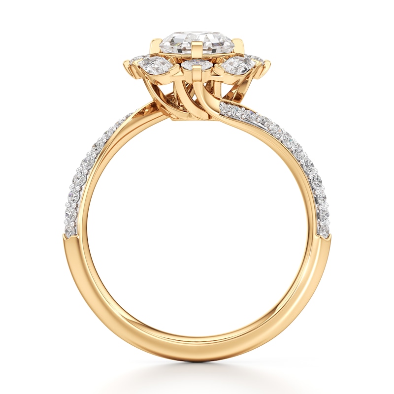 Main Image 2 of J'Lure Octagon Step-Cut Lab-Grown Diamond Halo Bypass Engagement Ring 1-5/8 ct tw 18K Yellow Gold