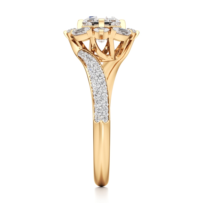 Main Image 3 of J'Lure Octagon Step-Cut Lab-Grown Diamond Halo Bypass Engagement Ring 1-5/8 ct tw 18K Yellow Gold