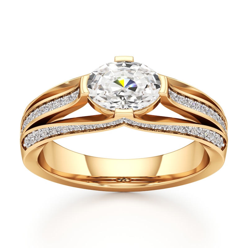Main Image 1 of J'Lure Lab-Grown Diamond Oval Step-Cut Engagement Ring 1-3/8 ct tw 18K Yellow Gold