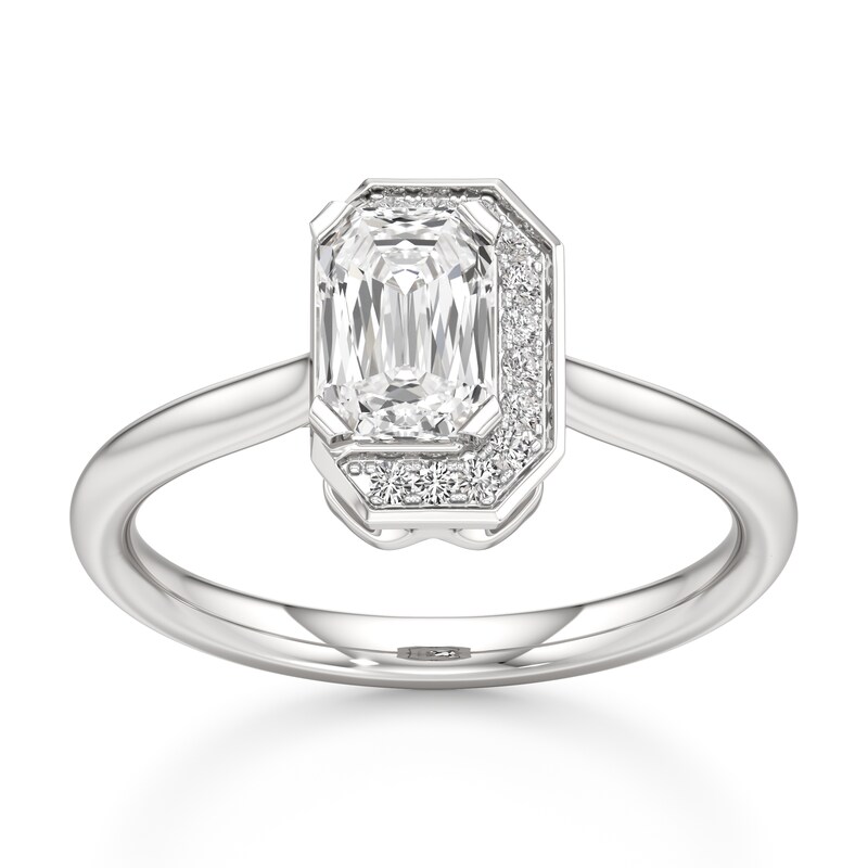 Main Image 1 of J'Lure Imperial-Emerald Step-Cut Lab-Grown Diamond Half-Halo Engagement Ring 1 ct tw 18K White Gold