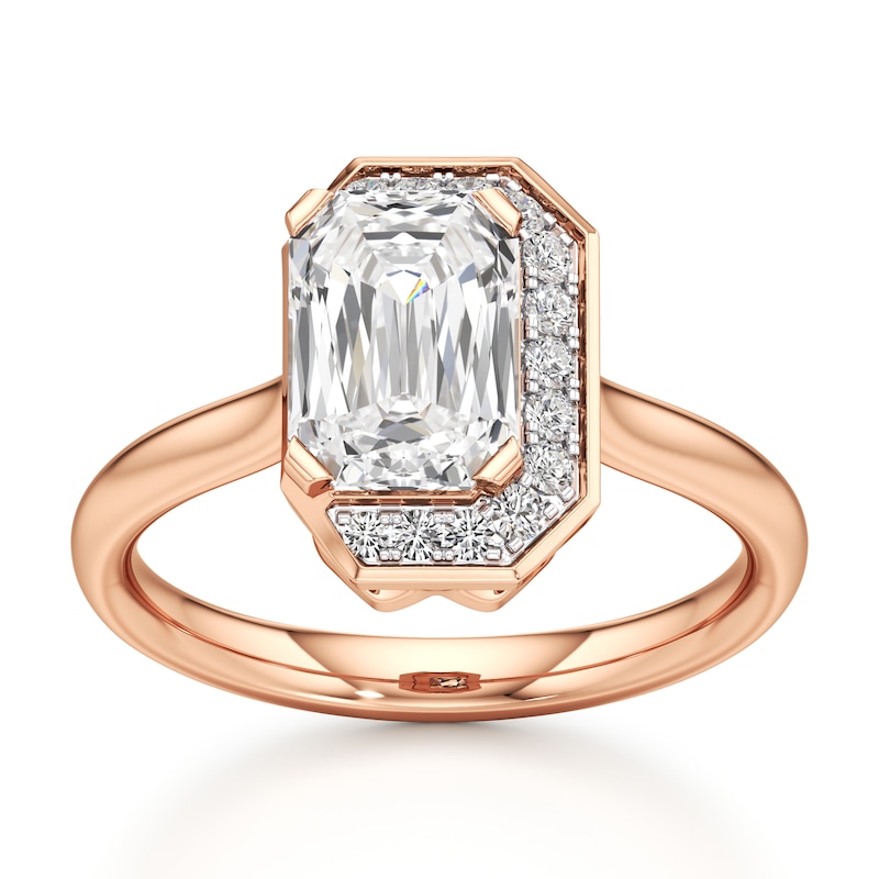 Main Image 1 of J'Lure Imperial-Emerald Step-Cut Lab-Grown Diamond Half-Halo Engagement Ring 2 ct tw 18K Rose Gold