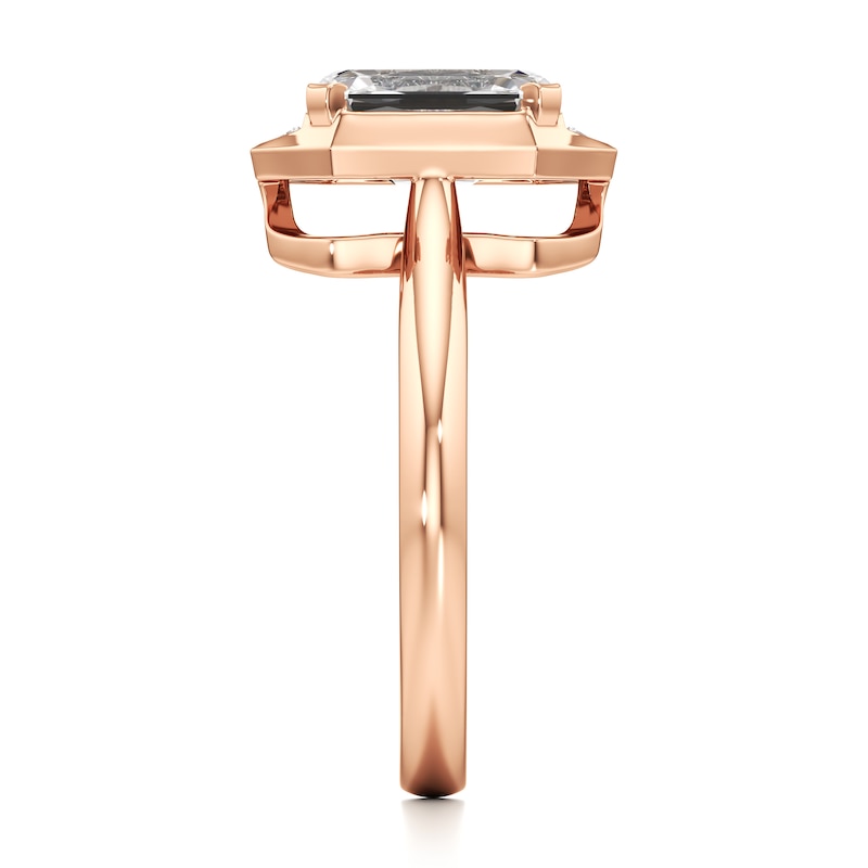 Main Image 3 of J'Lure Imperial-Emerald Step-Cut Lab-Grown Diamond Half-Halo Engagement Ring 2 ct tw 18K Rose Gold