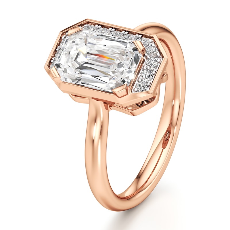 Main Image 4 of J'Lure Imperial-Emerald Step-Cut Lab-Grown Diamond Half-Halo Engagement Ring 2 ct tw 18K Rose Gold