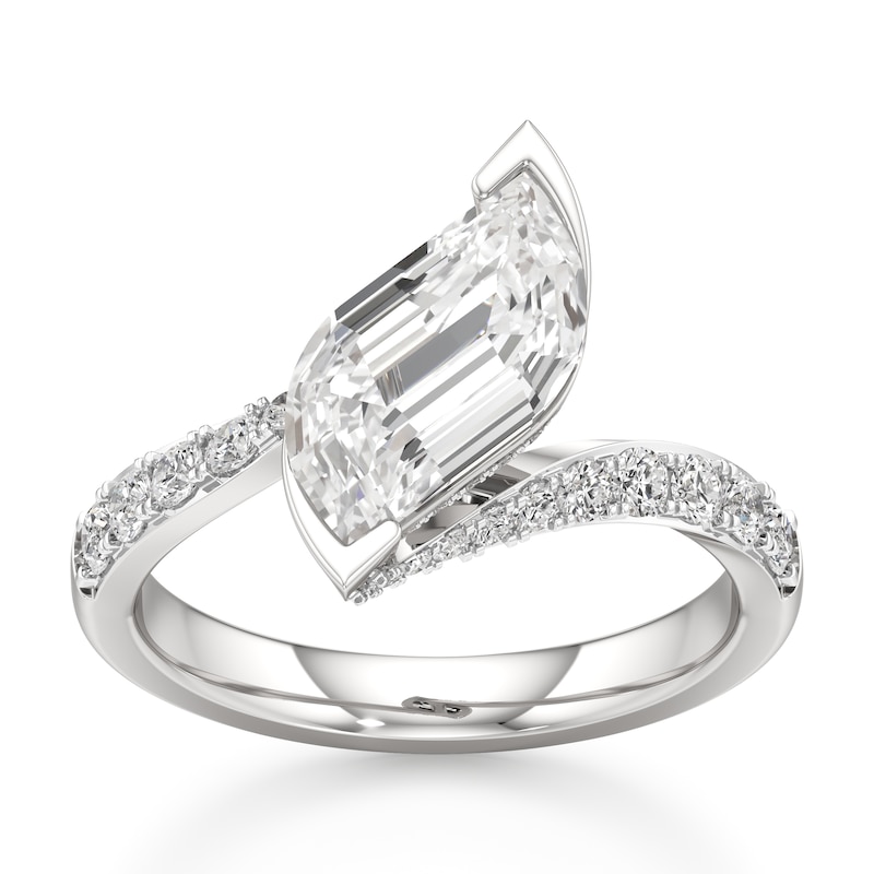 Main Image 1 of J'Lure Leaf Step-Cut Lab-Created Diamond Bypass Engagement Ring 2-1/2 ct tw 18K White Gold