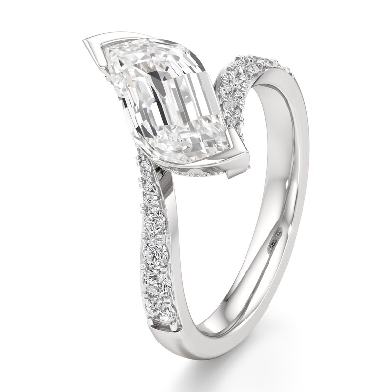 Main Image 4 of J'Lure Leaf Step-Cut Lab-Created Diamond Bypass Engagement Ring 2-1/2 ct tw 18K White Gold
