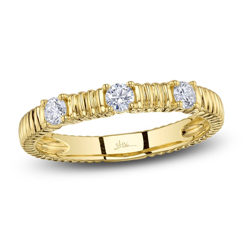 Main Image 1 of Shy Creation Diamond Three-Stone Ribbed Ring 1/5 ct tw 14K Yellow Gold