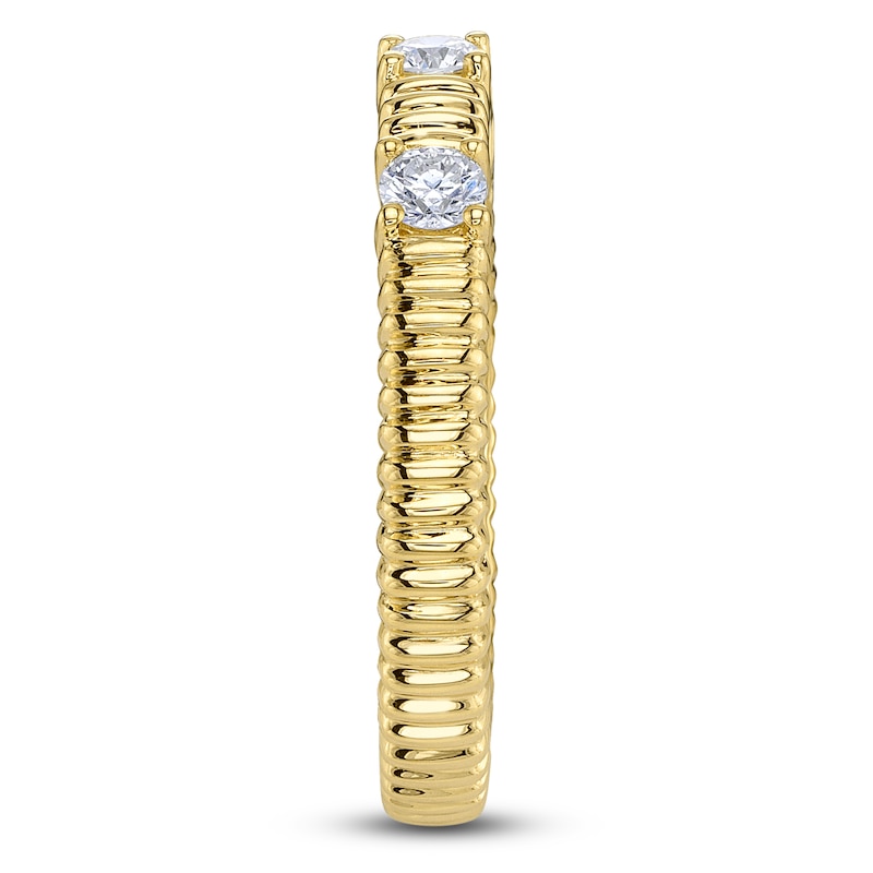 Main Image 2 of Shy Creation Diamond Three-Stone Ribbed Ring 1/5 ct tw 14K Yellow Gold