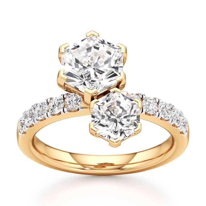 Main Image 1 of J'Lure Hexagon Brilliant-Cut Two-Stone Lab-Grown Diamond Engagement Ring 3-3/8 ct tw 18K Yellow Gold