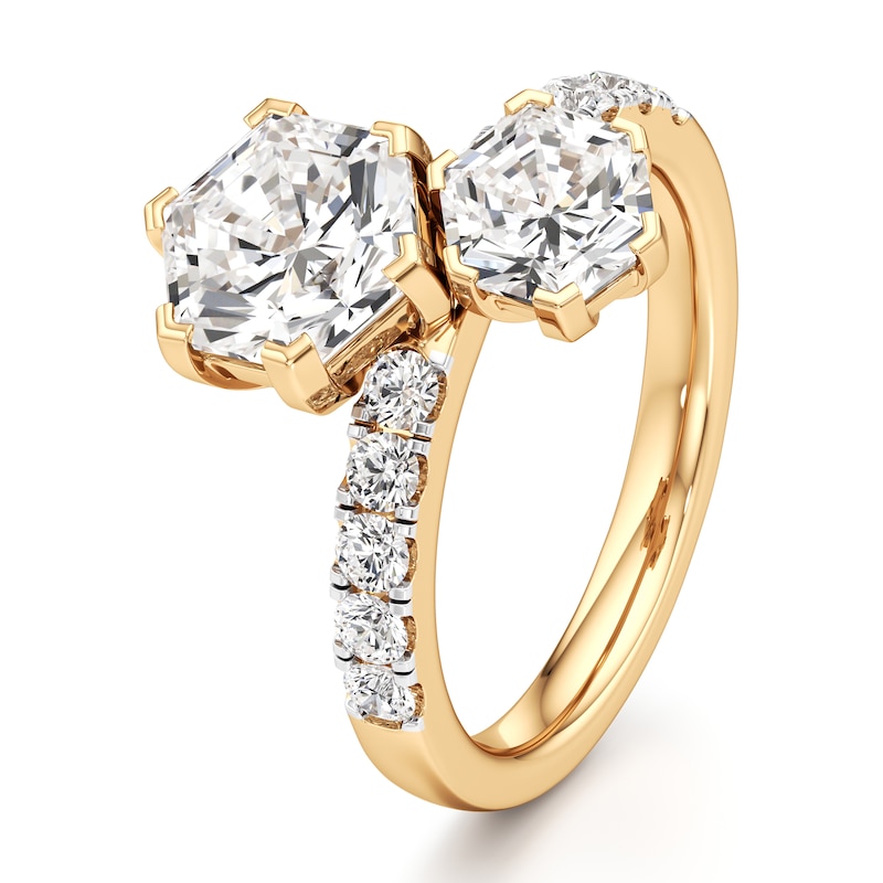 Main Image 4 of J'Lure Hexagon Brilliant-Cut Two-Stone Lab-Grown Diamond Engagement Ring 3-3/8 ct tw 18K Yellow Gold