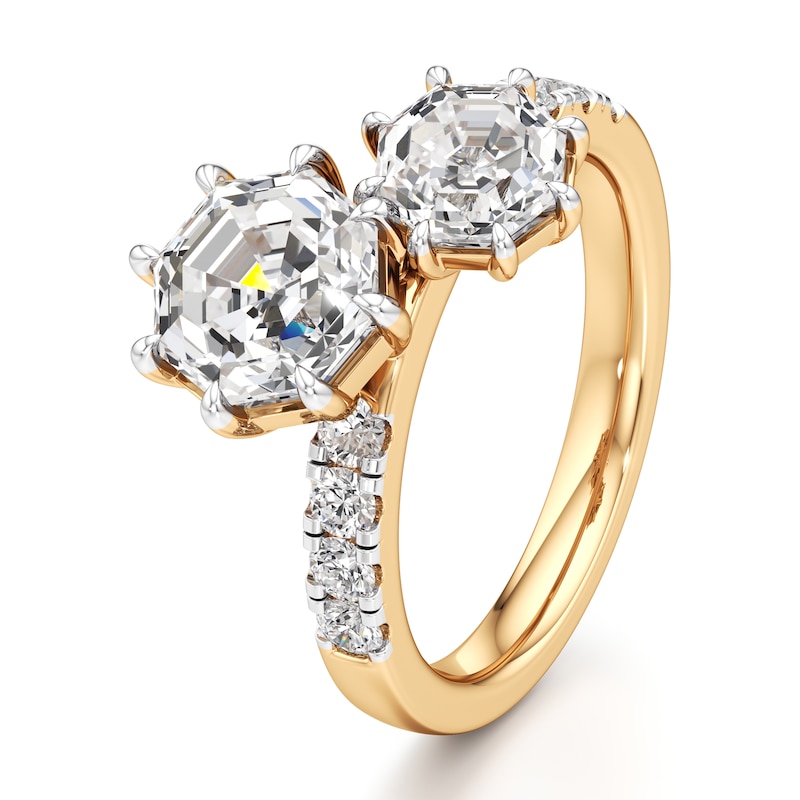 Main Image 4 of J'Lure Octagon Step-Cut Two-Stone Lab-Grown Diamond Engagement Ring 3-1/3 ct tw 18K Yellow Gold
