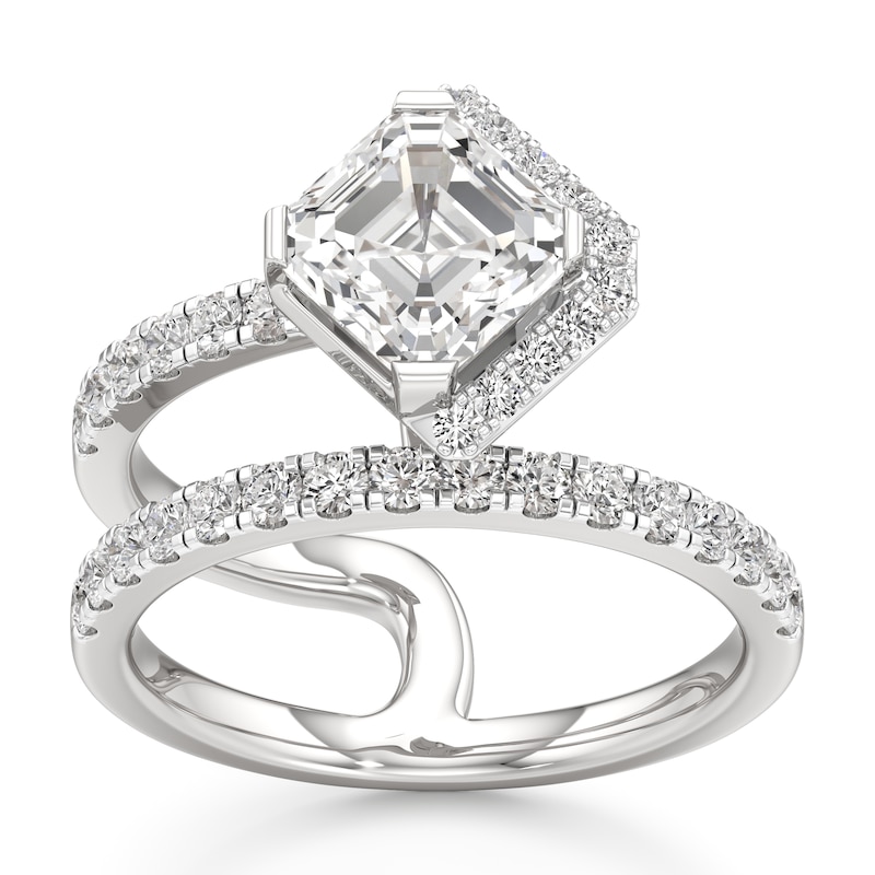 Main Image 1 of J'Lure Square-Emerald Step-Cut Lab-Grown Diamond Spiral Engagement Ring 2-5/8 ct tw 18K White Gold